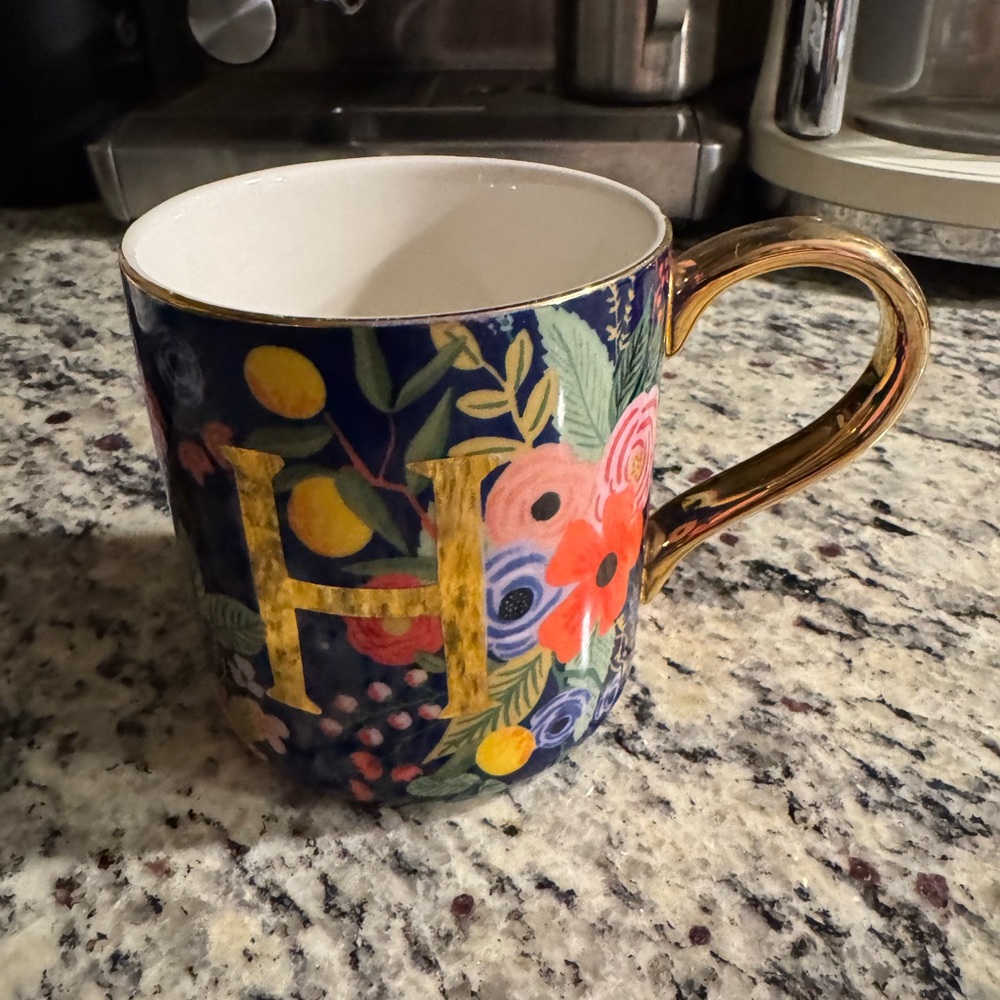 Rifle Paper Company Floral Monogram Mug with “H”